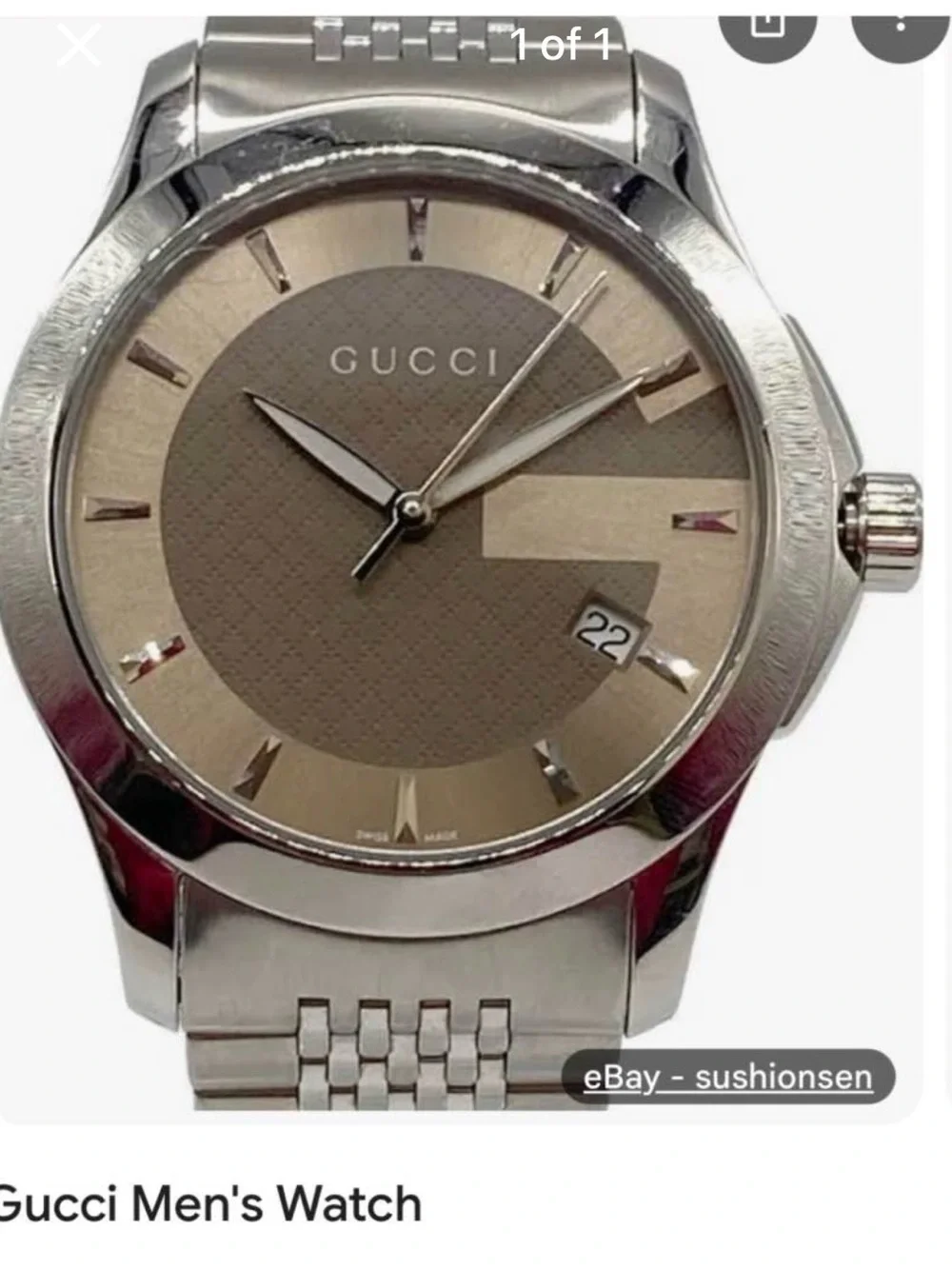 Gucci Silver Stainless Steel Watch with Taupe Dial